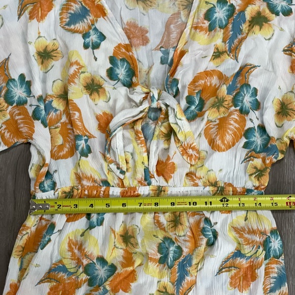 Roxy Tropical Floral Teal Orange Yellow Beach Sundress Mini Dress - Picture 6 of 8